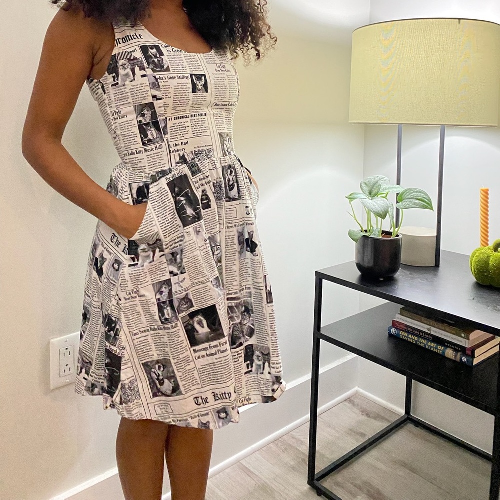 Retrolicious Black and White Newspaper Print Mini Dress